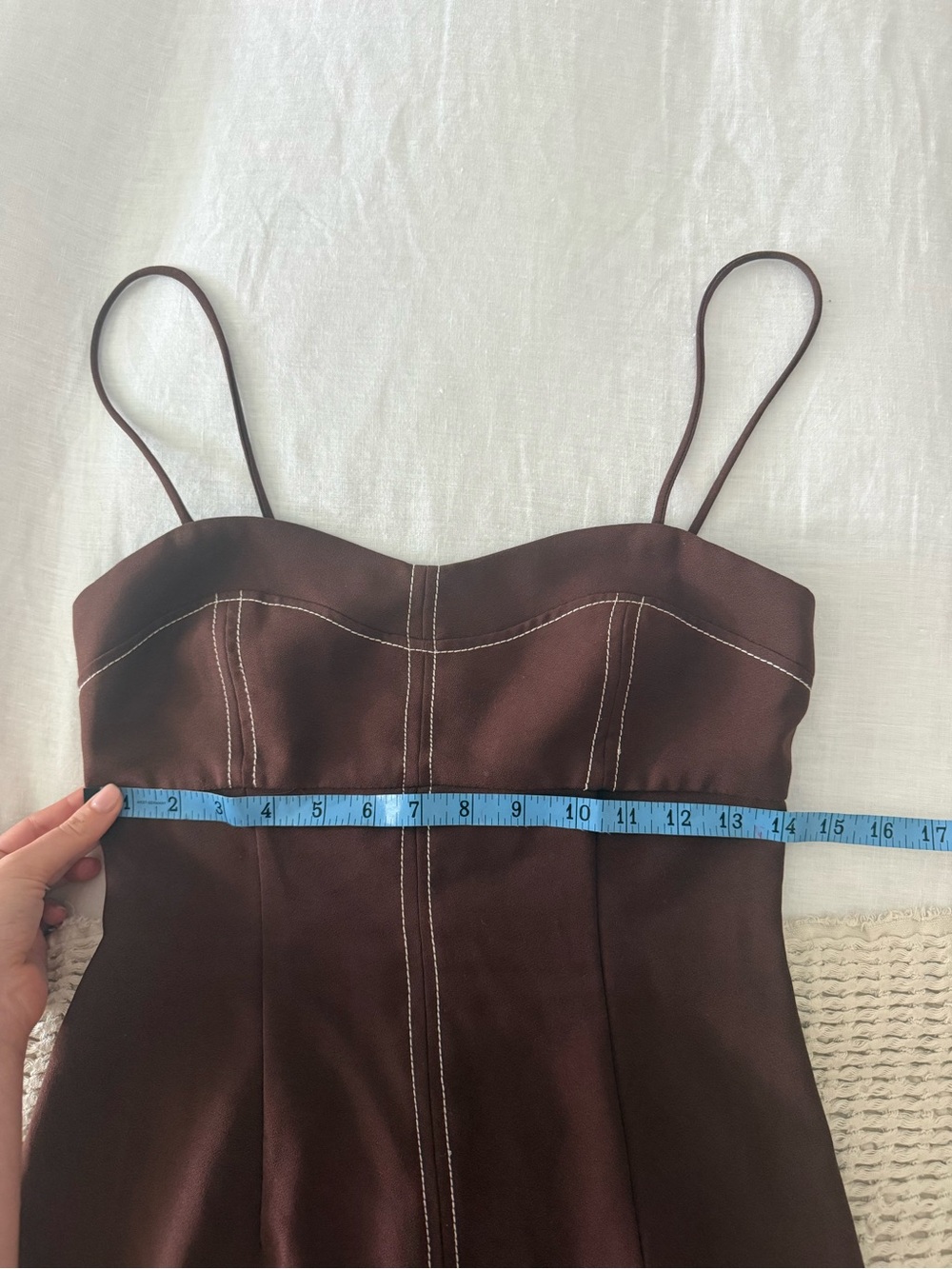 Zara Brown Strapless Midi Dress with Contrast Seams - Picture 6 of 7